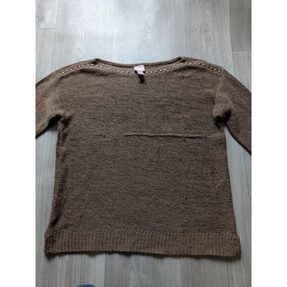 Chicos Brown Studded Knit Sweater Womens Size L Lightweight Pullover - Picture 4 of 8